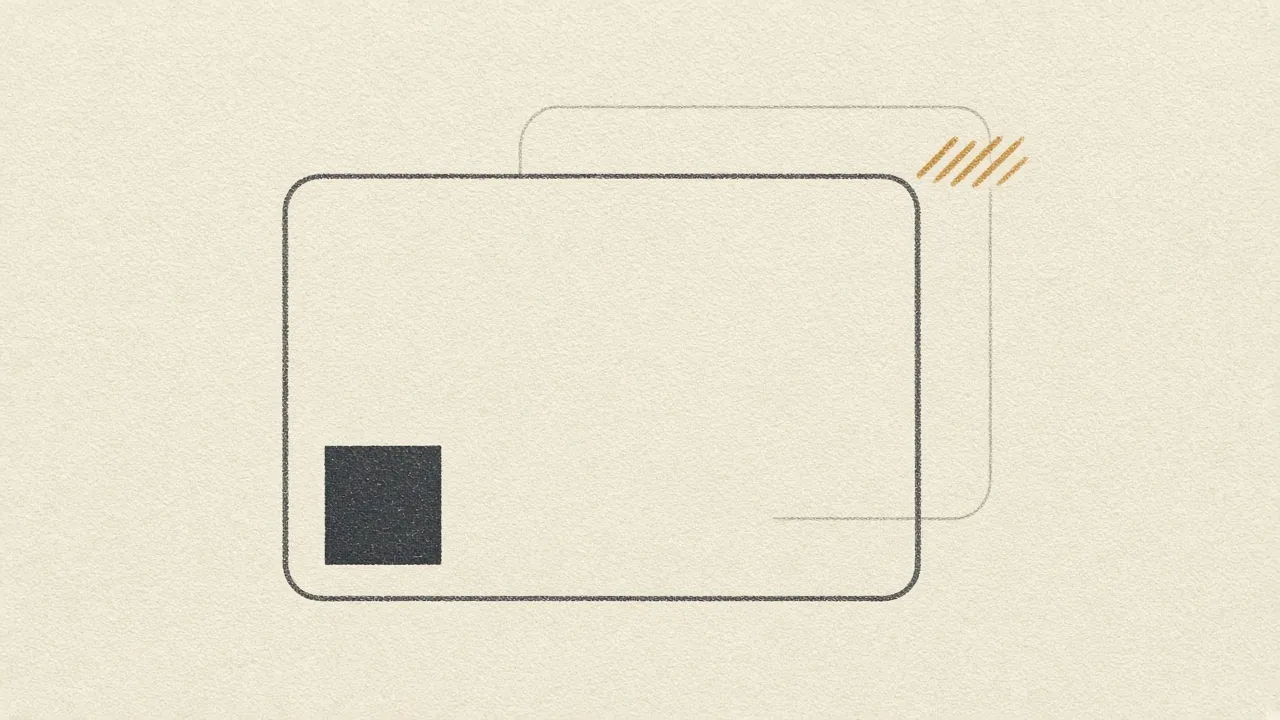 A rounded card with a square, and a lighter frame behind it.