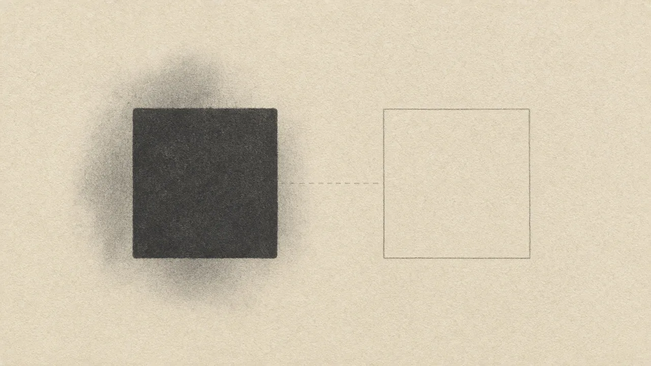 A filled square linked by a dashed line to an empty square.