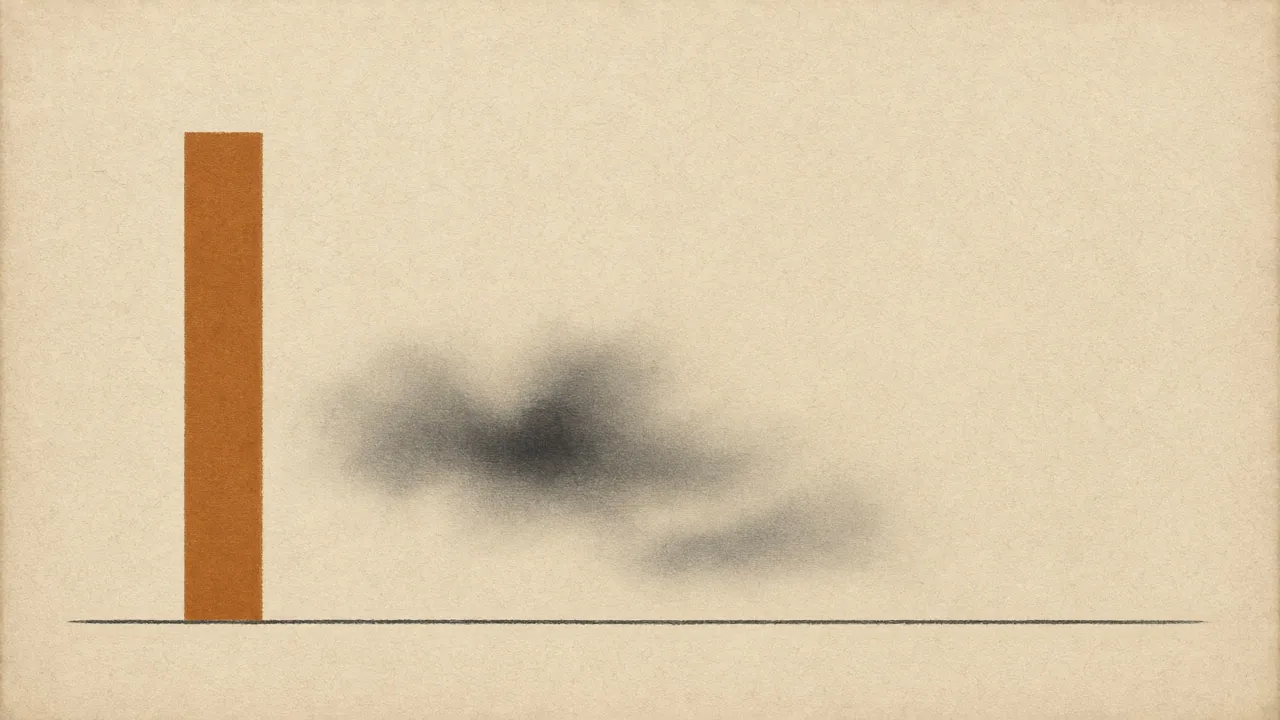 A warm bar on a line, with a blur drifting right.