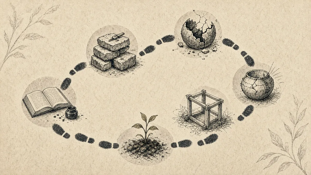 A loop of footprints: learn, build, break, plant, start again — that’s still the work.